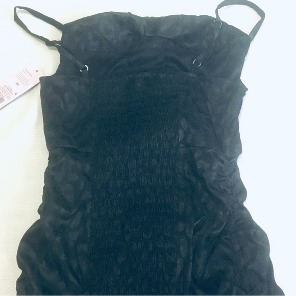 Wild Fable Womens Silky Black Mini Dress Sexy Short Side Ruched Smocked Back M - Picture 9 of 12